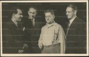 1933 - Bohuslav Martinů s tvůrci premiéry Špalíčku. Zleva: J. Jenčík, B. Martinů, J. Charvát, J. Gottlieb