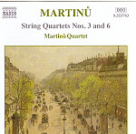 MARTINŮ QUARTET <b> • String Quartet No. 3, H 183 • String Quartet No. 6, H 312 • Duo for Violin and Cello, H 157 • Three Madrigals, H 313</b>, L. Havlák - <i>violin I</i>, P. Maceček - <i>violin</i>, J. Jíša - <i>viola</i>, J. Vlašánková - <i>cello</i>